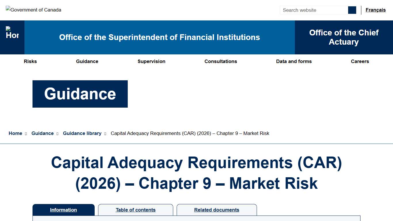 Capital Adequacy Requirements (CAR) (2026) – Chapter 9 – Market Risk - Office of the Superintendent of Financial Institutions