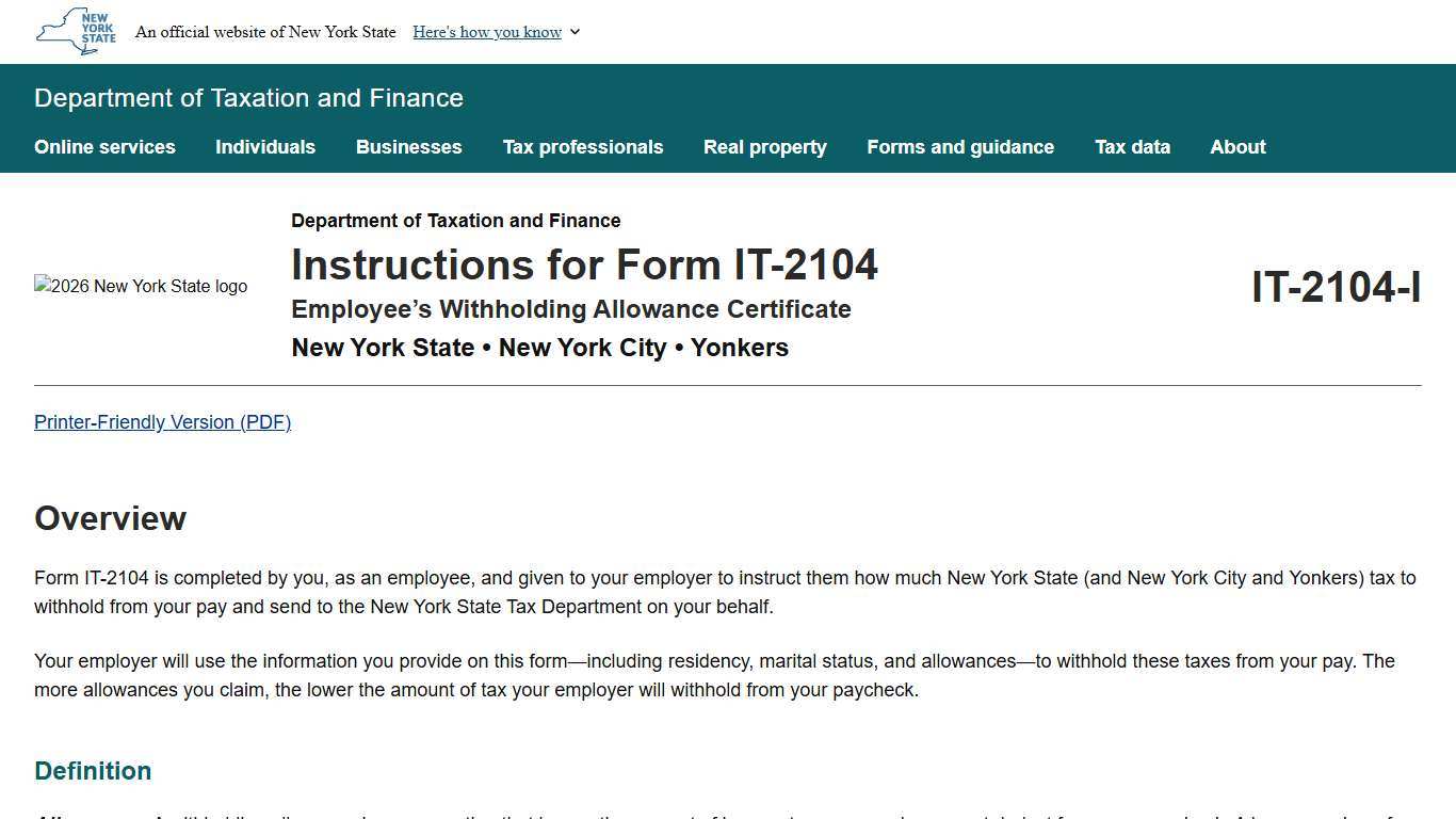 2026 Form IT-2104-I, Instructions for Form IT-2104